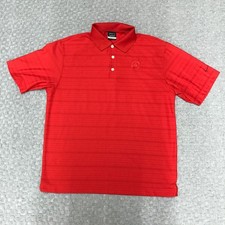 Nike Golf Polo Shirt Mens Medium Red Striped Dri-Fit Golf Stretch Performance