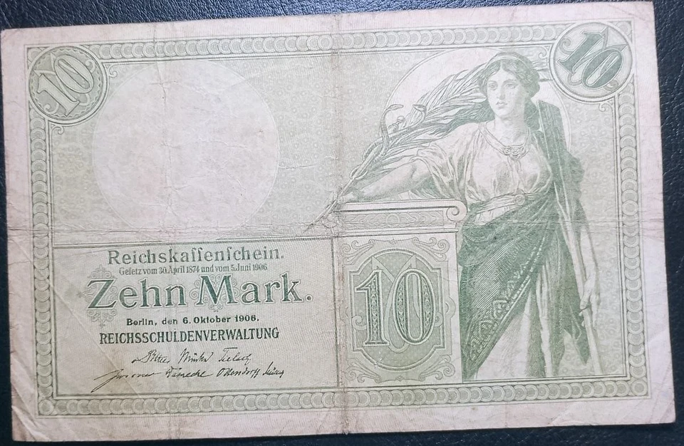 1906 Deutsches Reich 10 Mark Banknote Reichskassenschein Berlin Papiergeld Zehn - Image 2 of 4