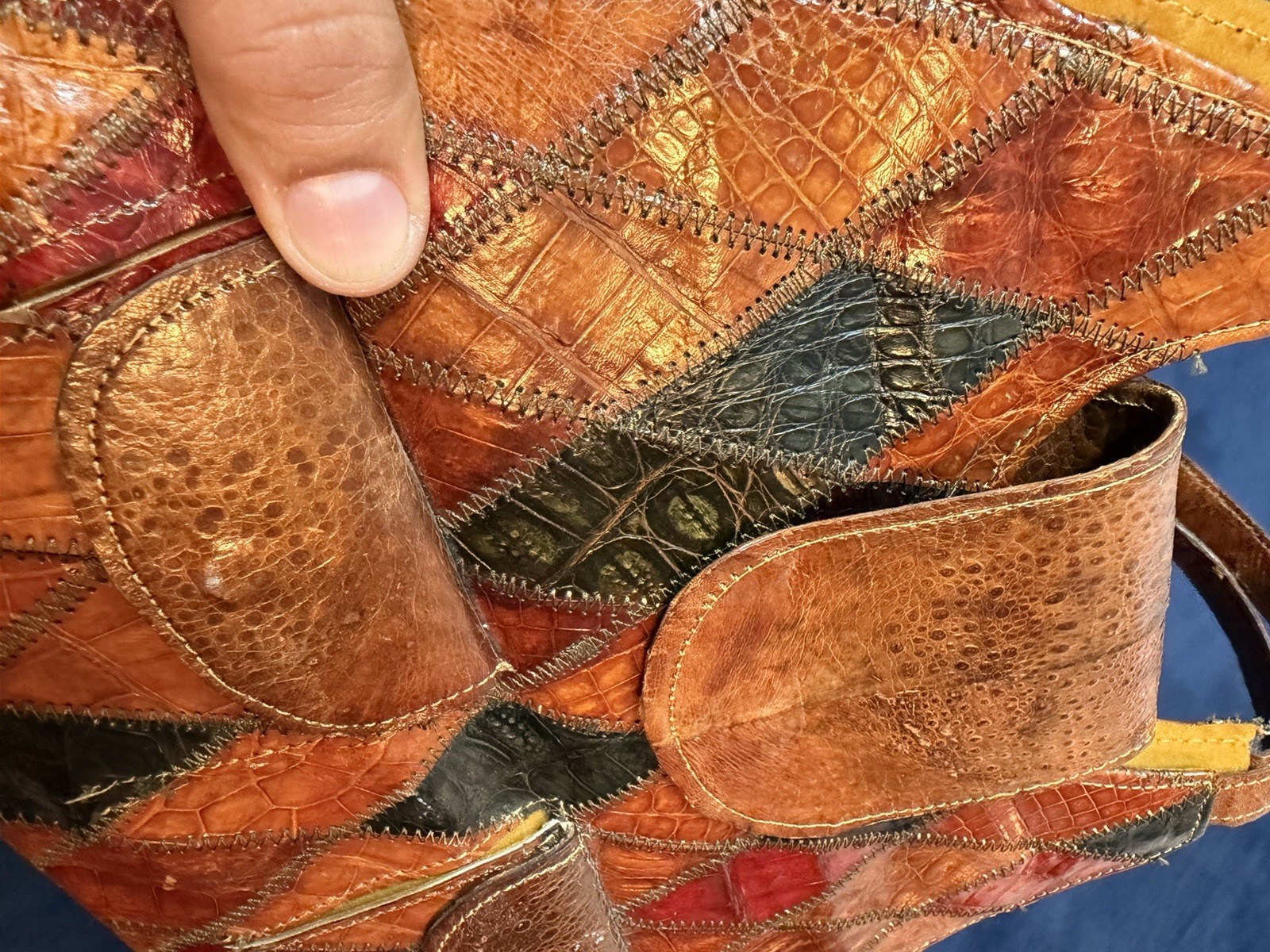 Vtg 70’s Multicolor Leather Patchwork shoulder Ba… - image 8