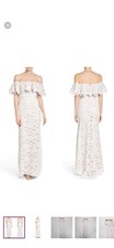 Eliza J Off-Shoulder Lace Long Formal Dress White Size 6 Floral Wedding Gown