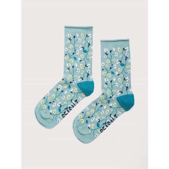 Seasalt Arty Organic Cotton Socks - Chalk Flower Sage Leaf - UK 4-7 - BNWT