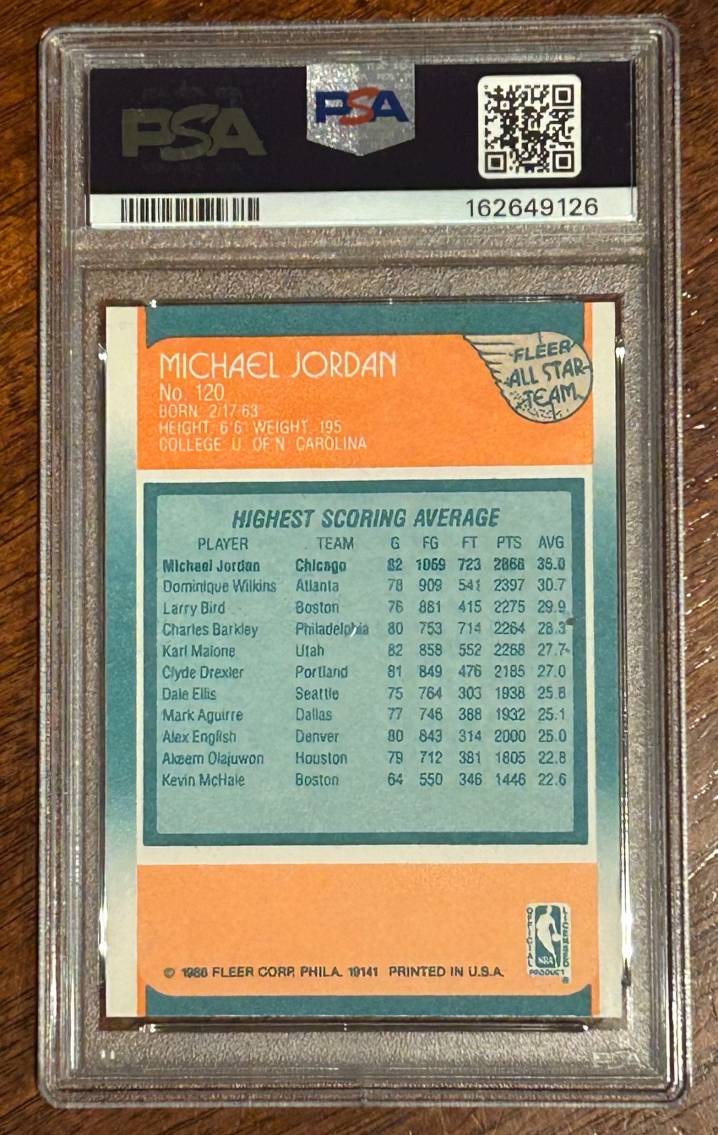 1988 Michael Jordan Fleer All Star #120 Card PSA 8 NM-MT view 5