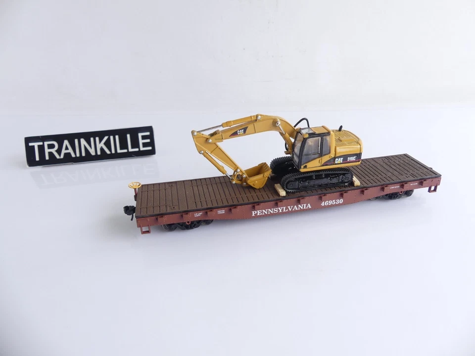 WALTHERS MAINLINE WAGON PLAT A BOGIES TYPE US + EXCAVATRICE 315C CAT - Photo 1/3
