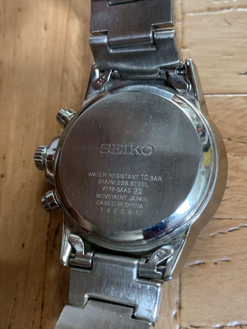 Seiko Solar Chronograph Watch V172-0AA0 Black Dial 41mm Stainless