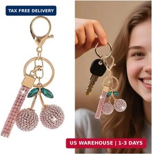 Bling Cherry Car Keychain, Rhinestone Cherry Automotive Key Ring Fob, Spark
