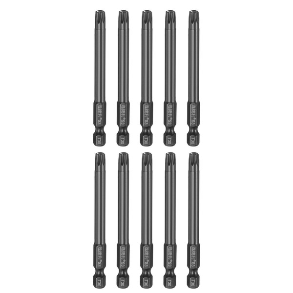 "FüR 10 Stk. T30 Magnet Torx Schraubendreherbits 1/4\" Sechskant 75Mm Schwarz"-image