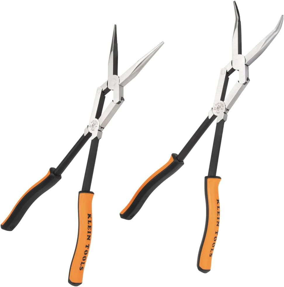 71402 Needle Nose Pliers and Bent Nose Pliers Set, Knurled Jaws, Double Rivet, E