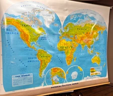 New in box. Concept brand pull down world map, physical and political. 