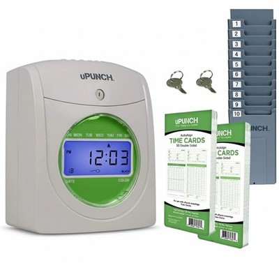 uPunch HN1500 Time Clock Bundle w/ 100 Cards Rack Keys Manual, No Ribbon - NEW