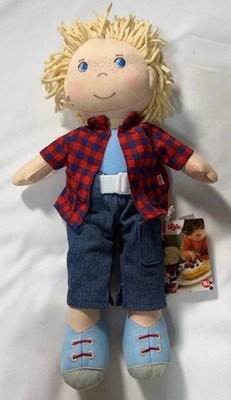 HABA Nick 12'' Soft Boy Doll  Blonde Hair Blue Eyes Embroidered Face Toddler Doll