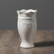 White Ceramic Flower Vase Modern Wavy Rim for Living Room Bedroom Wedding