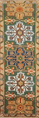 Green Oushak Runner Rug Handmade Wool Perfect for Hallways and Entries 3x8