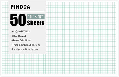 Engineering Graph Paper Pads, 11''X17 ''Grid Paper, 4X4 Graph Ruled, 50 Sheets Lan