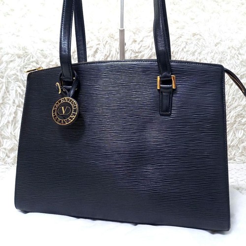 VALENTINO GARAVANI Women Tote bag Leather Black Gold Logo Charm from japan