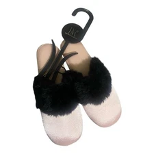 INC International Concepts Women's Pink and Black Fur Slippers size M 7-8