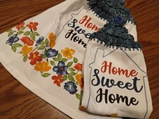 HOME Sweet Home Hanging Kitchen Dish Towels with Crochet Tops Towel Set Blue