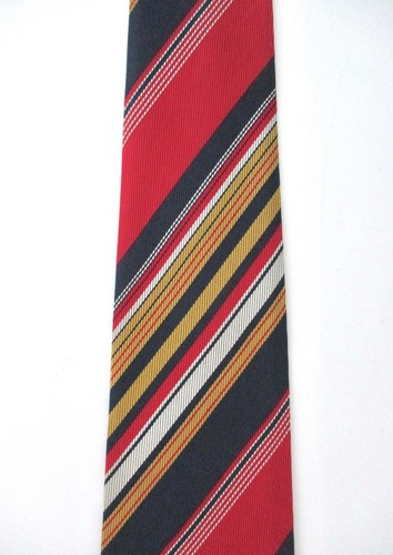 Vtg 60s Rat Pack Red Blue Gold Gray Variable Diagonal Stripe Shiny Sharkskin Tie - Picture 2 of 5
