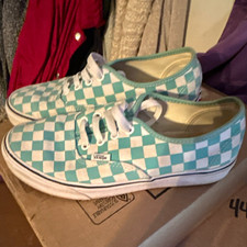Vans women s 7.5 Blue/White Checkerboard Canvas Lace-Up Sneakers Rubber Sole