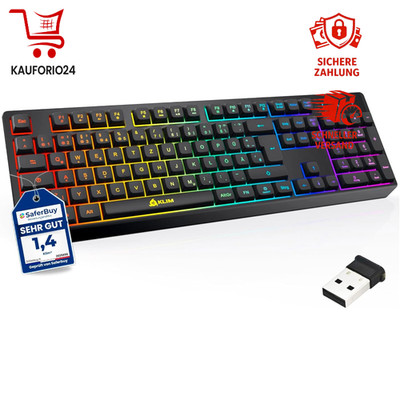 Gaming Tastatur Kabellos QWERTZ RGB Beleuchtet Ergonomisch Schwarz für PC Mac