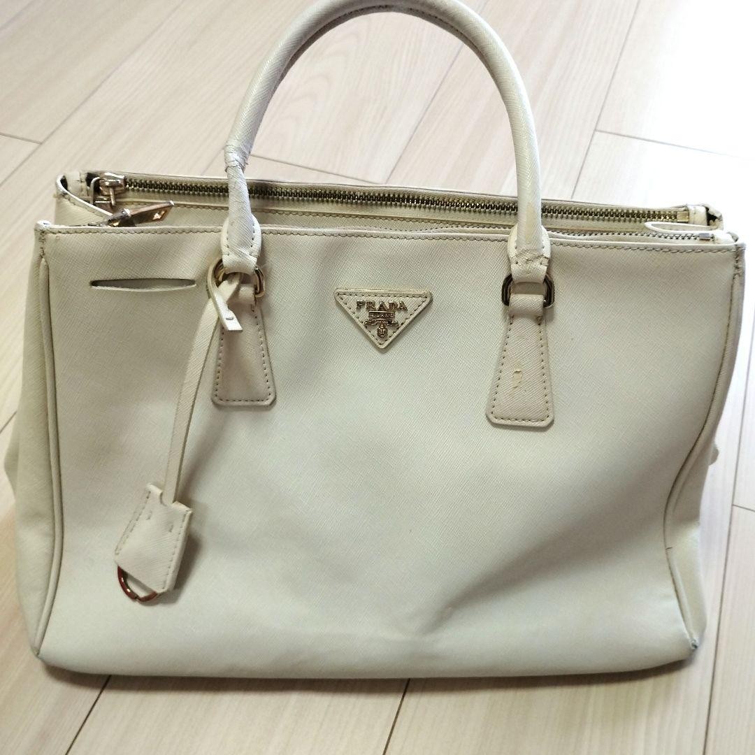 Prada Galleria White Leather Handbag AB Used Shoulder Bag Belt thumbnail 2
