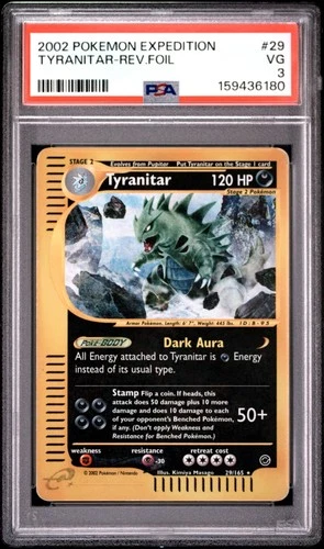 PSA 3 2002 Pokemon Expedition Tyranitar REVERSE Holo Foil Rare 29/165 Vintage
