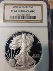 2008-W Silver American Eagle Proof Dollar NGC PF69 Ultra Cameo NGC# 4140404-003