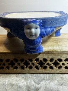 Blue and White ceramic Sumo Plant Riser 8” Diameter3” T Chinese