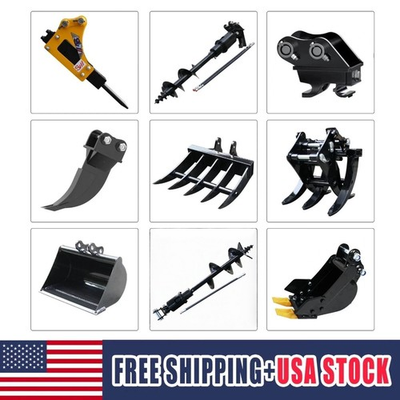 #ad Mini Excavator Attachments 9 in 1 Set Ripper Rake AugerBucketgrappleQuick $369.00