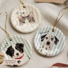 Personalized Pet Memorial Watercolor Ornament from Photo  Name  