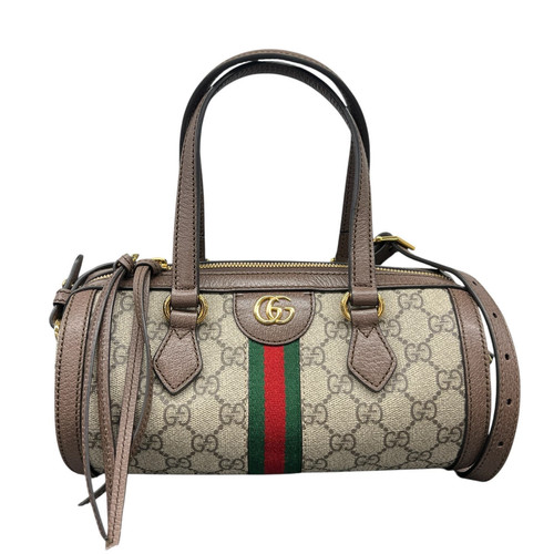 Gucci Ophidia GG Supreme Small Boston Handbag Beige Brown Leather 602577