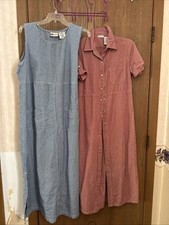 Vtg 90s Lot Y2K Midi Dress Blue & Red Gingham Cottagecore Snaps