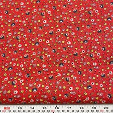 Vintage Florals on Red Unbranded Cotton Fabric by the HALF YARD 18" x 44"