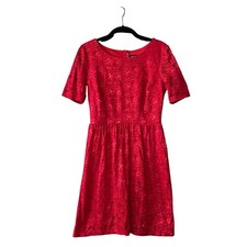 En Focus Studio Dress Womens Size 4 Red Lace Short Sleeve Fit Flare Zip Cocktail