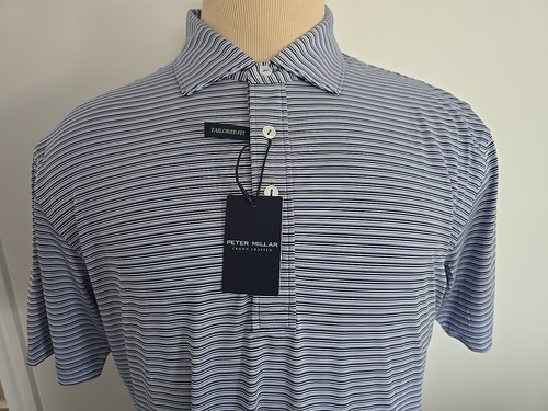PETER MILLAR CROWN CRAFTED NAV NEW MEN'S STRIPED POLO SHIRT SIZE XL