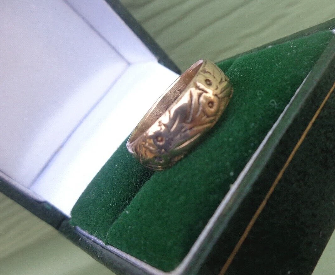 Anillo Banda Boda Oro Rosa 9ct Floral Antiguo 1911 Chester Talla J-K