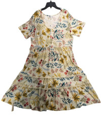 White Mark Floral short sleeve knee length dress size  1XL beige      D161