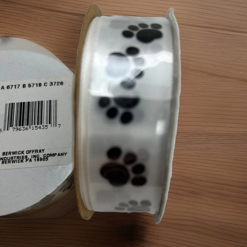 Offray Ribbon White Black Puppy Paws 7/8”x 9’ (set Of 2) NOS Poly USA 🐾 - Image 3 of 4