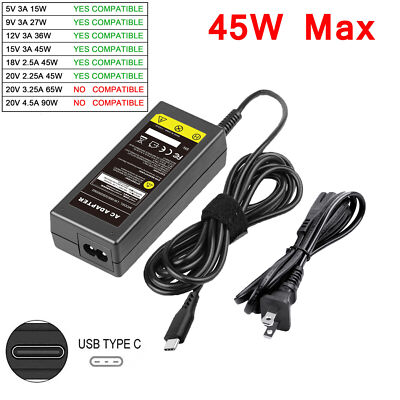 45W Type C USB C Charger for HP Chromebook/ Spectre/ Pavilion Power Adapter