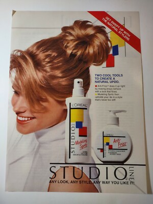 Loreal Studio Line Modeling Spritz Vintage 1990s Print Ad