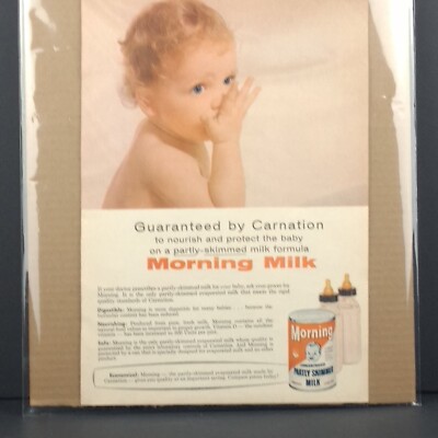 1959 Carnation Morning Milk Ad Baby Formula Infant Feeding Vintage Print