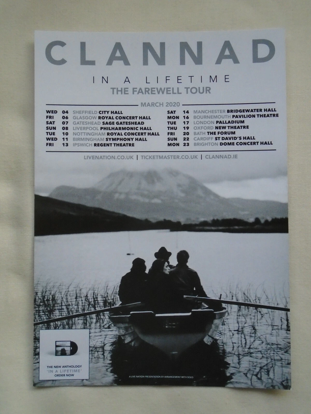 CLANNAD Live in Concert "In a Lifetime" Farewell UK Tour 2020 Promotional flyer