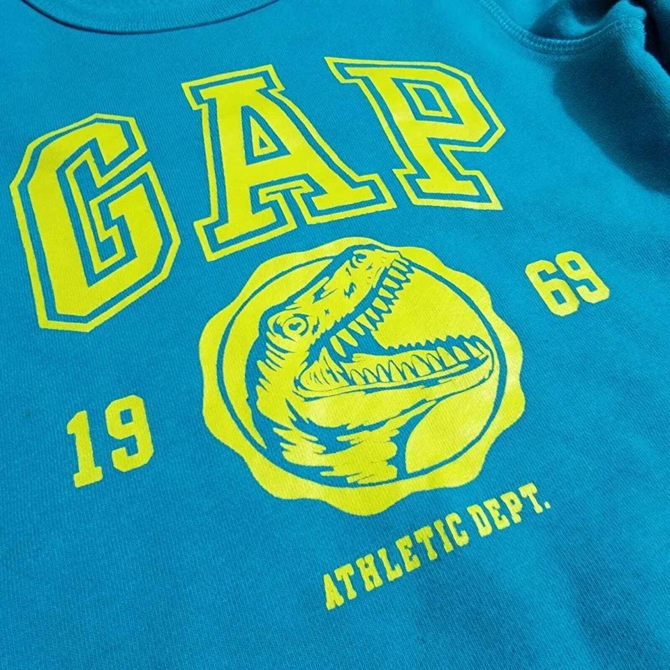 Gap Kids Dinosaur Sweatshirt Raptor T Rex Blue Fleece Yellow Decor Size 4 - Image 4 of 4