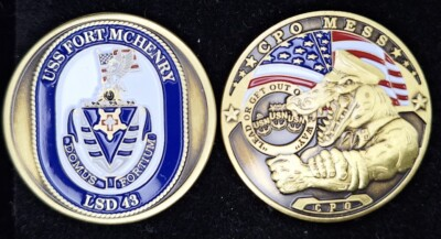 #ad #ad LSD 43 USS FORT MCHENRY CPO MESS GATOR Navy Challenge Coin $7.49