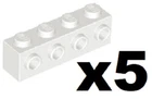 LEGO 5 New White Bricks 1 x 4 Stud Modified with 4 Studs on Side Part 30414 WH01
