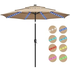10ft 3-Tier Solar Patio Umbrella with Multi-Mode LED Lights/Easy Crank/8 Ribs