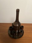 Vintage Carved Wooden Mini Cordial Bottle & Tray Cup Collectible Display Set — photo 3
