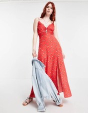Free People Out And About Floral Maxi Slip Dress, Red, X-Small, RRP $128