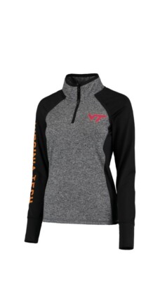 Women's Gray/Black Virginia Tech Hokies Finalist Quarter-Zip Pullover Jacket 2XL