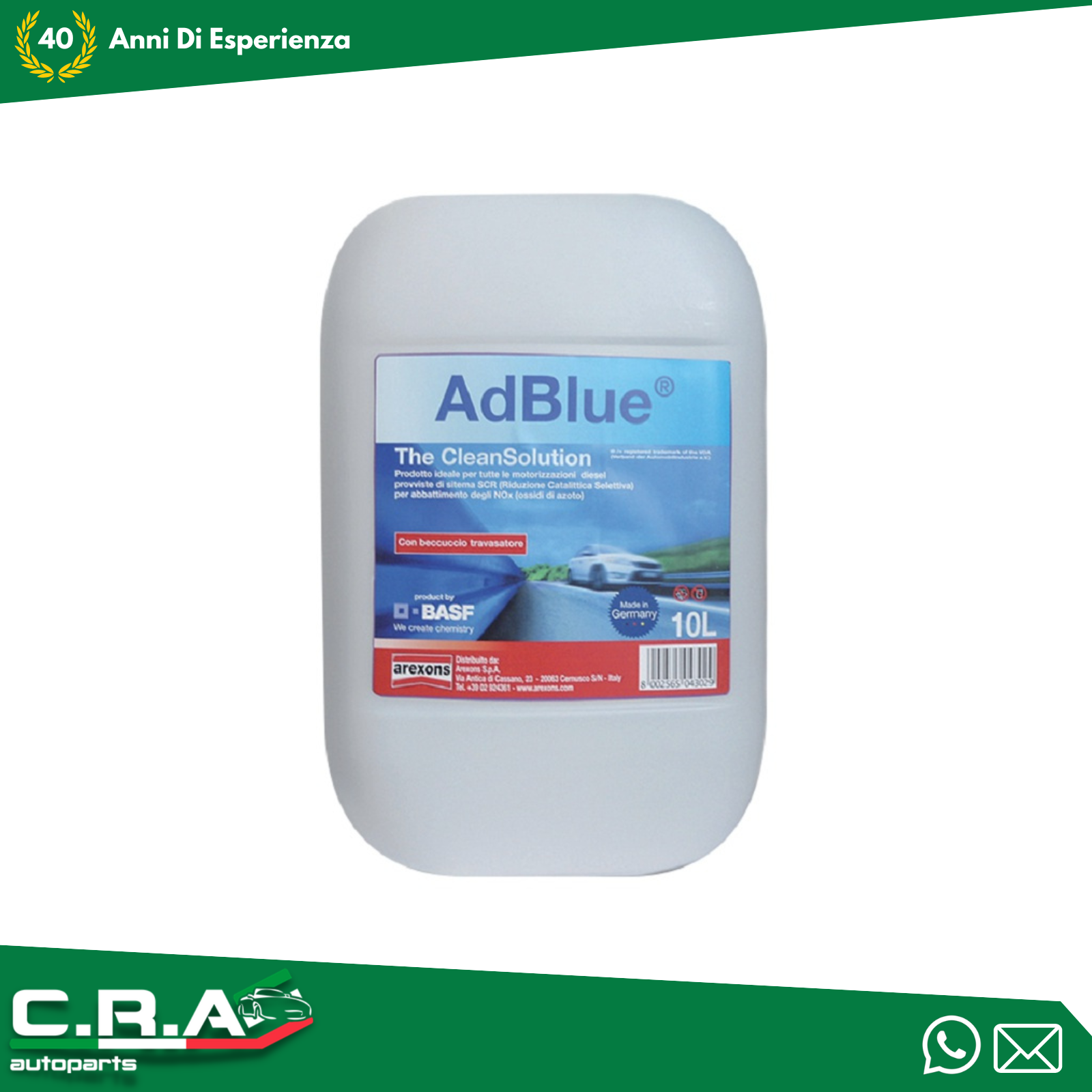 Arexons 4302 ADBLUE 10lt Additivo Urea Euro 6 Tecnologia SCR con Beccuccio Flex