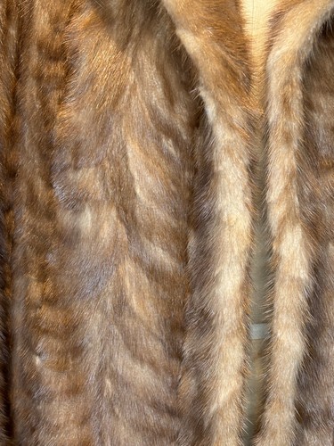 VTG 60'S LOVELY!! MINK AUTUMN HAZE BROWN TEXTURED CHEVRON FUR COAT JACKET*S/M - Picture 2 of 8